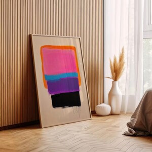 modern minimalist abstract wall art | color block painting | bold neon pink & orange artwork | contemporary vibrant decor | color gradient art | purple wall art | mid-century wall art | retro print