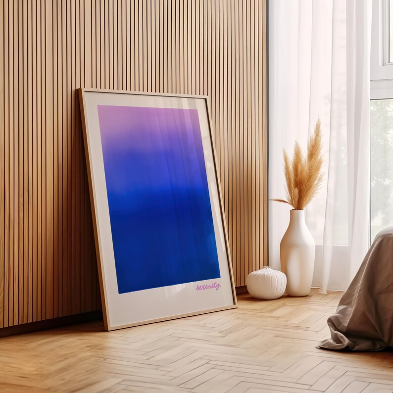 gradient art print | ethereal dopamine decor | blue & purple abstract color field poster | calming color therapy print | soft aesthetic art | typography | serenity decor | meditation poster | contemporary lavender and blue ombre art print | moody wall art