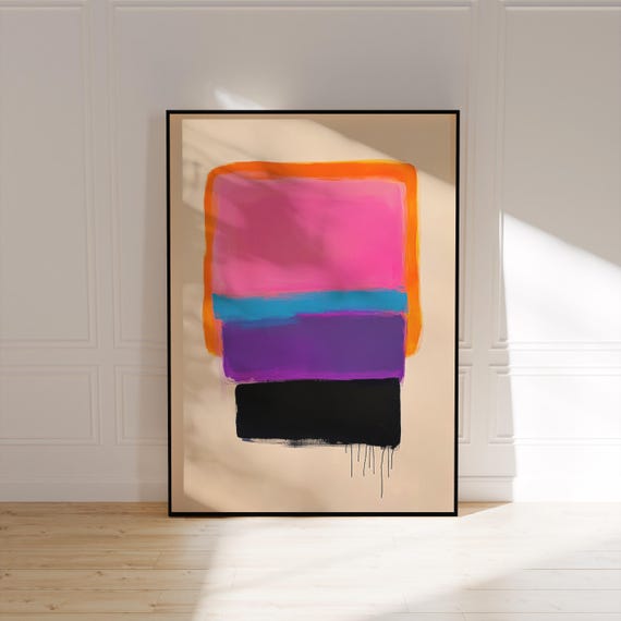 modern minimalist abstract wall art | color block painting | bold neon pink & orange poster | contemporary vibrant decor | color gradient