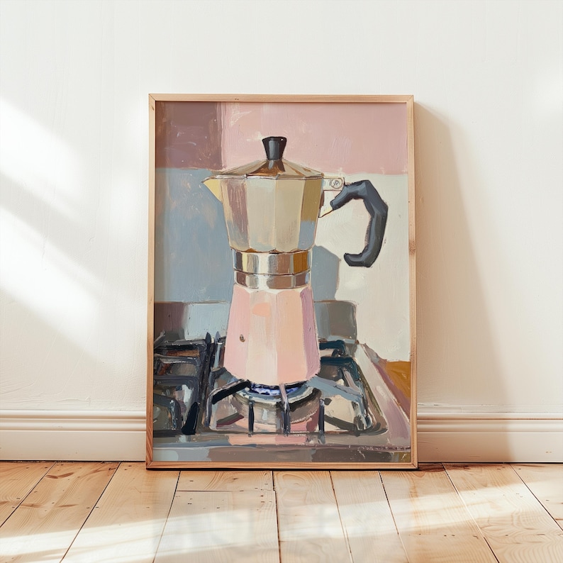 espresso poster | retro moka pot kitchen art print | Italian coffee print for cozy café decor | coffee still life | pastel kitchen wall art | barista art | coffee nook wall art | gift for coffee and espresso lover