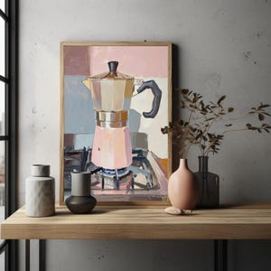 espresso poster | retro moka pot kitchen art print | Italian coffee print for cozy café decor | coffee still life | pastel kitchen wall art | barista art | coffee nook wall art | gift for coffee and espresso lover