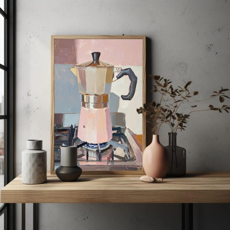 espresso poster | retro moka pot kitchen art print | Italian coffee print for cozy café decor | coffee still life | pastel kitchen wall art | barista art | coffee nook wall art | gift for coffee and espresso lover