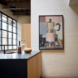 espresso poster | retro moka pot kitchen art print | Italian coffee print for cozy café decor | coffee still life | pastel kitchen wall art | barista art | coffee nook wall art | gift for coffee and espresso lover