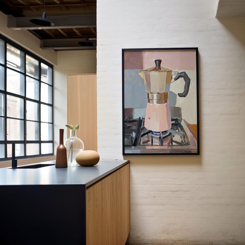 espresso poster | retro moka pot kitchen art print | Italian coffee print for cozy café decor | coffee still life | pastel kitchen wall art | barista art | coffee nook wall art | gift for coffee and espresso lover