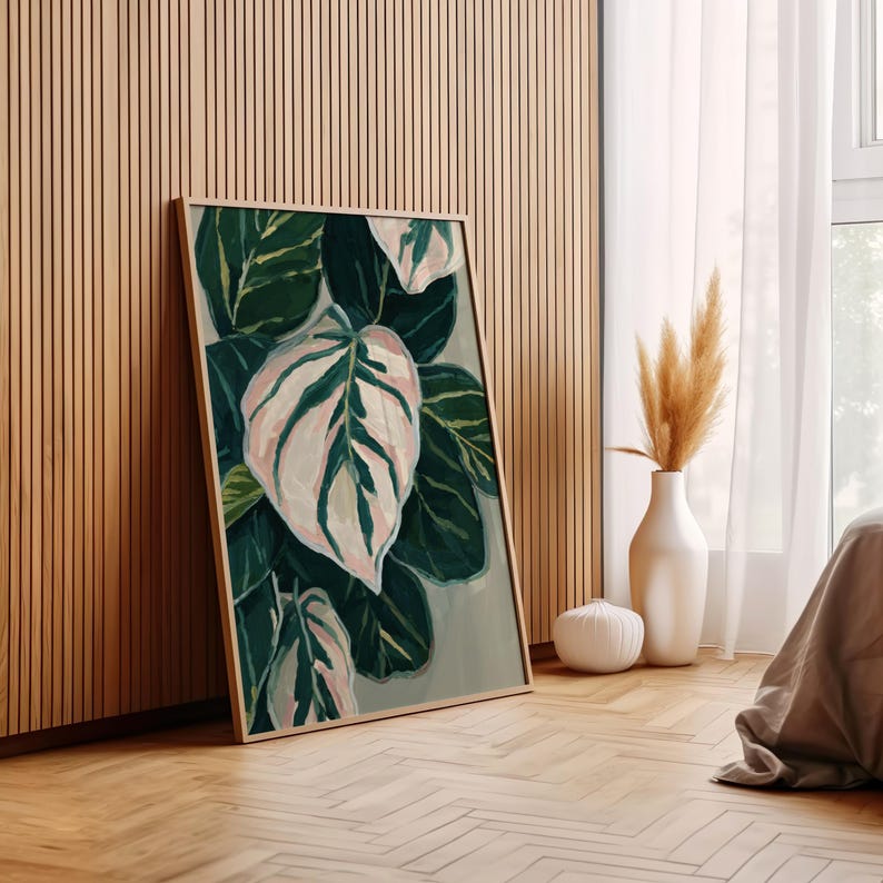 Leaf Art Print | Soft Sage Green Tropical Wall Art | Organic Boho ...