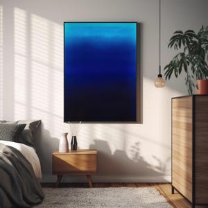 midnight blue and turquoise gradient abstract art print | calming modern minimalist wall art | moody ocean inspired decor | color field art | atmospheric deep blue wall art | indigo wall art | dark blue serene art print | meditation wall art | color therapy art | elegant contemporary blue art
