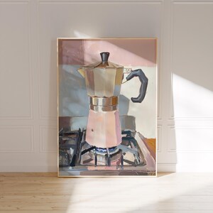 espresso poster | retro moka pot kitchen art print | Italian coffee print for cozy café decor | coffee still life | pastel kitchen wall art | barista art | coffee nook wall art | gift for coffee and espresso lover