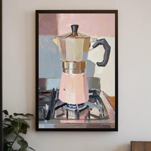 espresso poster | retro moka pot kitchen art print | Italian coffee print for cozy café decor | coffee still life | pastel kitchen wall art | barista art | coffee nook wall art | gift for coffee and espresso lover