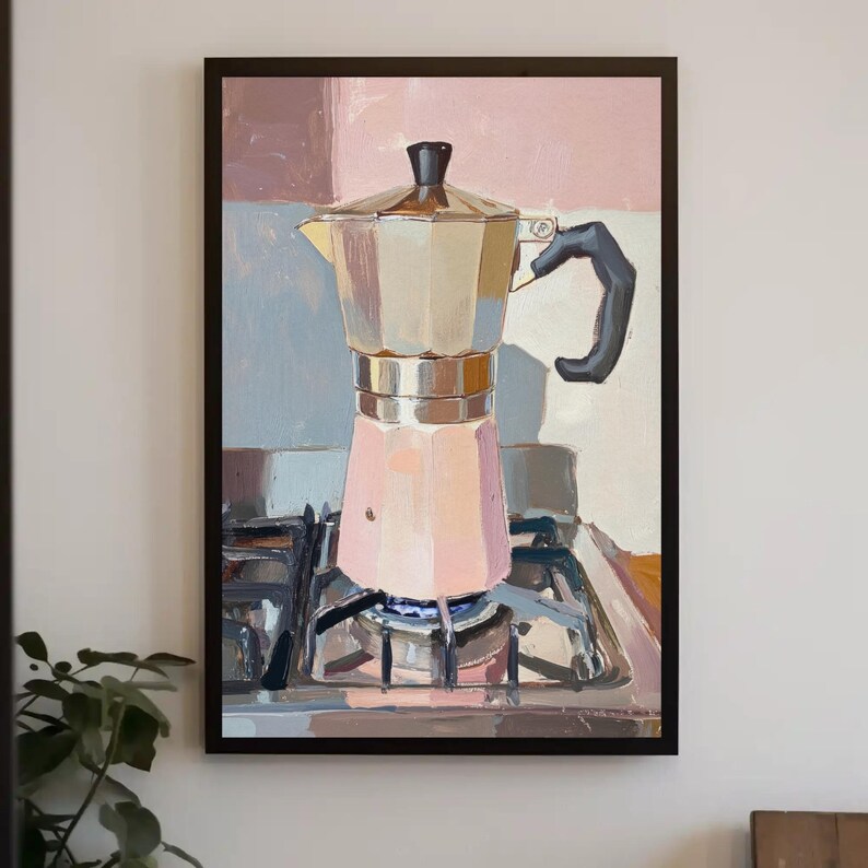 espresso poster | retro moka pot kitchen art print | Italian coffee print for cozy café decor | coffee still life | pastel kitchen wall art | barista art | coffee nook wall art | gift for coffee and espresso lover