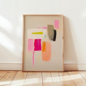 vibrant abstract wabi sabi art print | minimalist mid-century color field poster | boho modern Scandi inspired neon pink gallery wall art | contemporary color block print | modern abstract expressionist minimalist wall art | statement wall art | pink and earthy tones dopamine decor fine art print | peach wall art