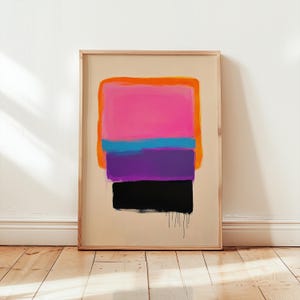 modern minimalist abstract wall art | color block painting | bold neon pink & orange artwork | contemporary vibrant decor | color gradient art | purple wall art | mid-century wall art | retro print