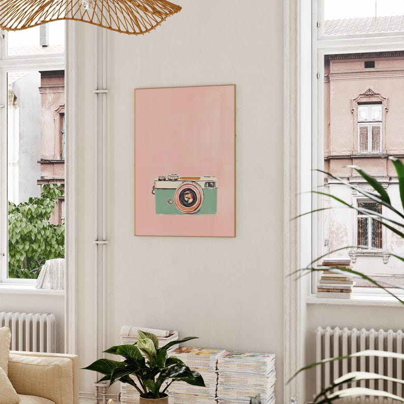 Vintage Camera Poster | Preppy Dopamine Decor | Minimalist Pink & Mint ...