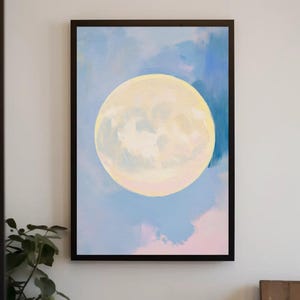 pastel moon art print | dreamy full moon painting | celestial wall decor | soft aesthetic boho minimalist decor | nursery art print | whimsical mystical full moon eclectic gallery wall art
