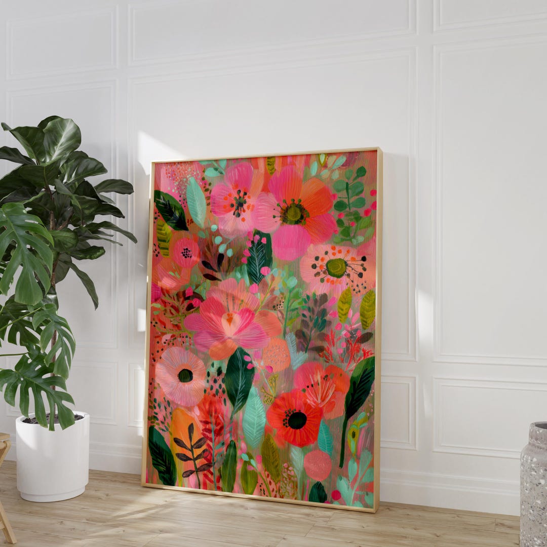 Whimsical Floral Garden Art Print | Colorful Abstract Botanical Poster ...