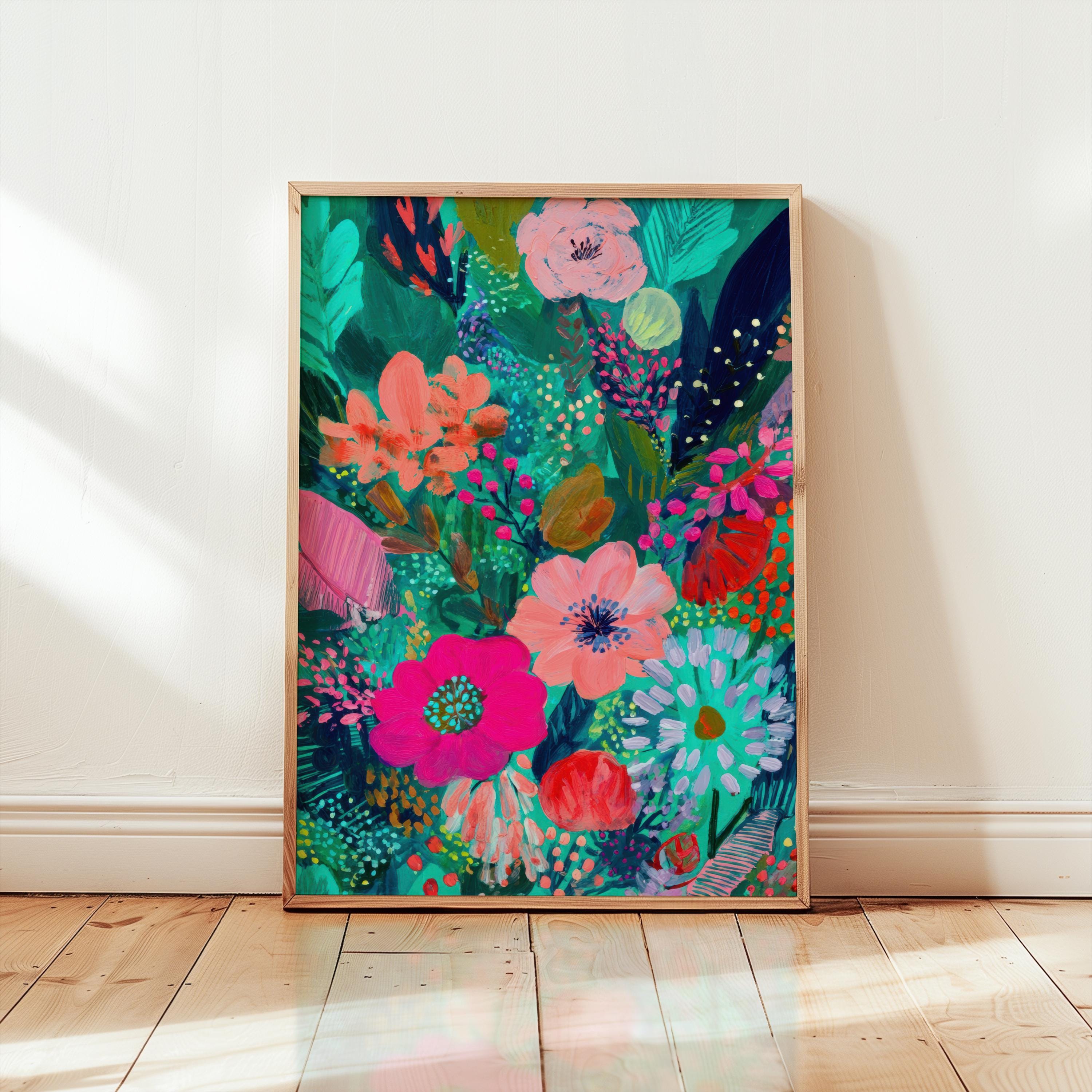 Whimsical Floral Art Print | Vibrant Abstract Botanical Poster