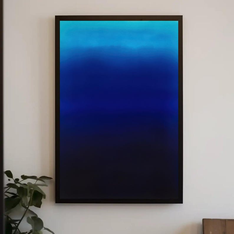 midnight blue and turquoise gradient abstract art print | calming modern minimalist wall art | moody ocean inspired decor | color field art | atmospheric deep blue wall art | indigo wall art | dark blue serene art print | meditation wall art | color therapy art | elegant contemporary blue art