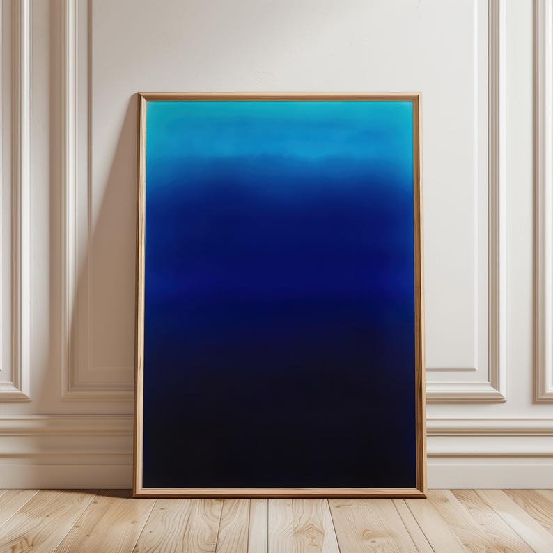midnight blue and turquoise gradient abstract art print | calming modern minimalist wall art | moody ocean inspired decor | color field art | atmospheric deep blue wall art | indigo wall art | dark blue serene art print | meditation wall art | color therapy art | elegant contemporary blue art