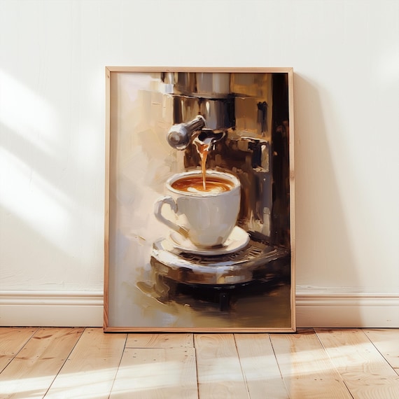 coffee painting | espresso poster | kitchen wall art | coffee machine art print | gift for coffee lover | café decor | premium paper poster
