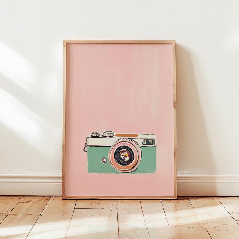 Vintage Camera Poster | Preppy Dopamine Decor | Minimalist Pink & Mint ...
