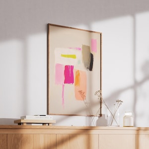 vibrant abstract wabi sabi art print | minimalist mid-century color field poster | boho modern Scandi inspired neon pink gallery wall art | contemporary color block print | modern abstract expressionist minimalist wall art | statement wall art | pink and earthy tones dopamine decor fine art print | peach wall art