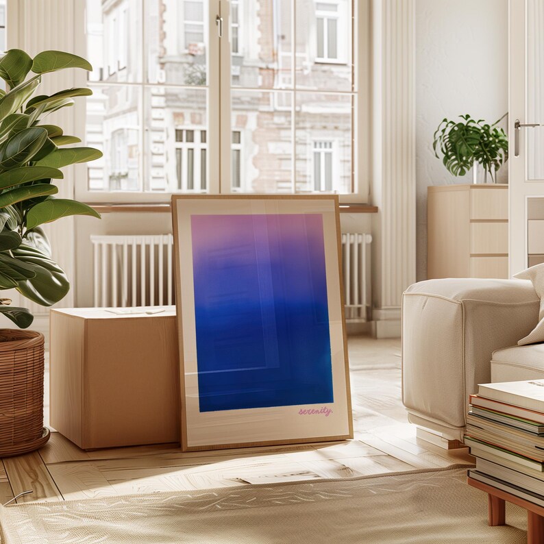 gradient art print | ethereal dopamine decor | blue & purple abstract color field poster | calming color therapy print | soft aesthetic art | typography | serenity decor | meditation poster | contemporary lavender and blue ombre art print | moody wall art
