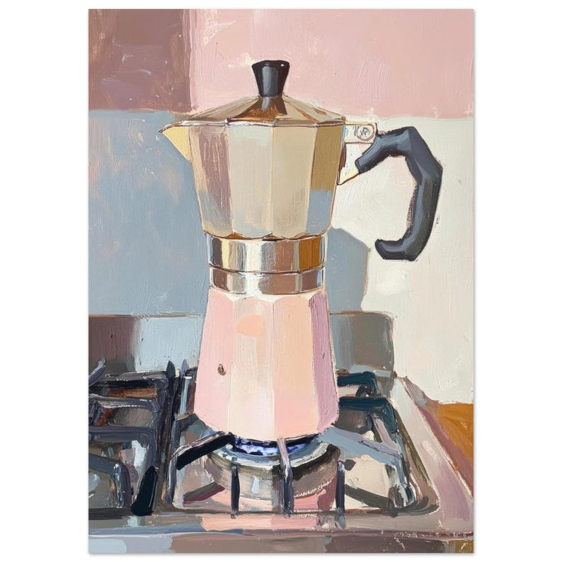espresso poster | retro moka pot kitchen art print | Italian coffee print for cozy café decor | coffee still life | pastel kitchen wall art | barista art | coffee nook wall art | gift for coffee and espresso lover