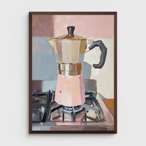 espresso poster | retro moka pot kitchen art print | Italian coffee print for cozy café decor | coffee still life | pastel kitchen wall art | barista art | coffee nook wall art | gift for coffee and espresso lover