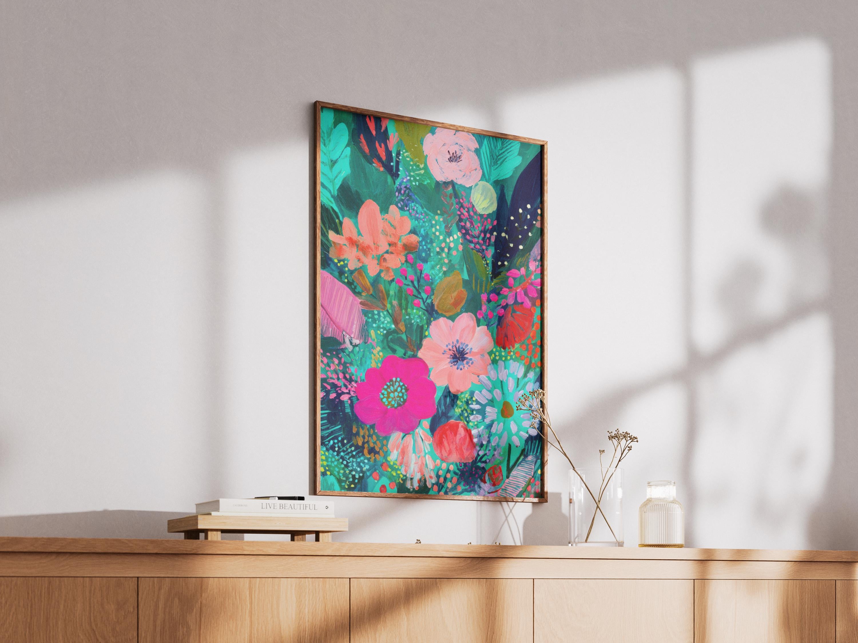 Whimsical Floral Art Print | Vibrant Abstract Botanical Poster