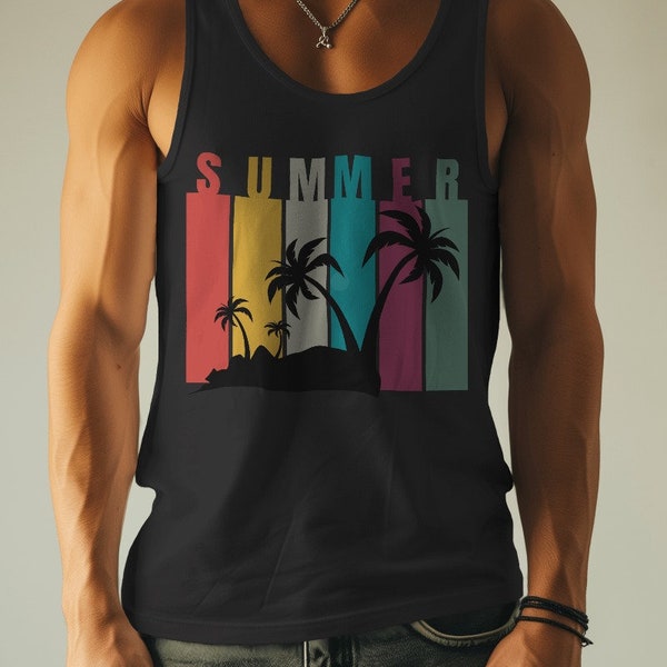 Tanque colorido de verano / Camiseta sin mangas gráfica unisex / Ropa de calle / Estilo retro / Ropa de verano