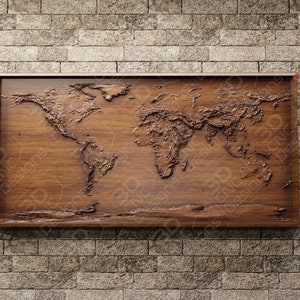 Topographic World Map - STL File For CNC Wood Carving