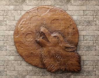 Wolf and Moon Scene - STL File For CNC Wood Carving