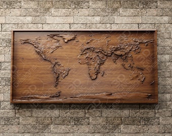 Topographic World Map - STL File For CNC Wood Carving