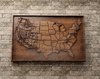 USA Map Wall Mount - STL File For CNC Wood Carving