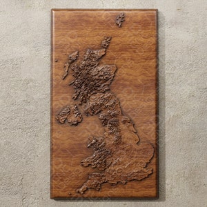 Carte topographique du Royaume-Uni - Fichier STL pour sculpture sur bois CNC