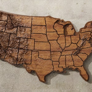 Support mural de carte des États-Unis V2 - Fichier STL pour sculpture sur bois CNC