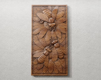 Bees On Flowers - STL File For CNC Wood Carving