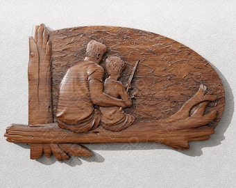 Father and Son Fishing - STL File For CNC Wood Carving