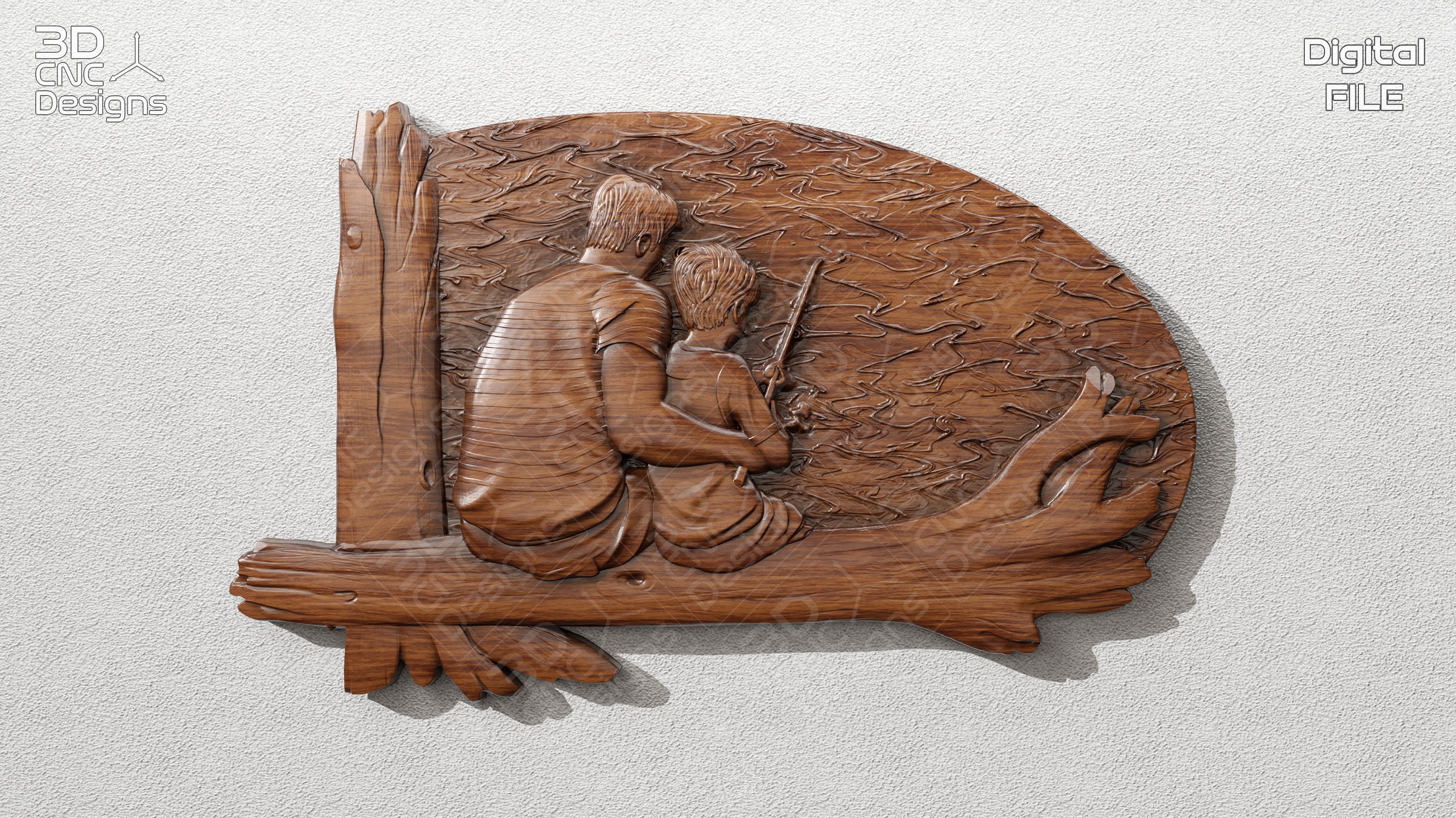 Father and Son Fishing - STL File For CNC Wood Carving
