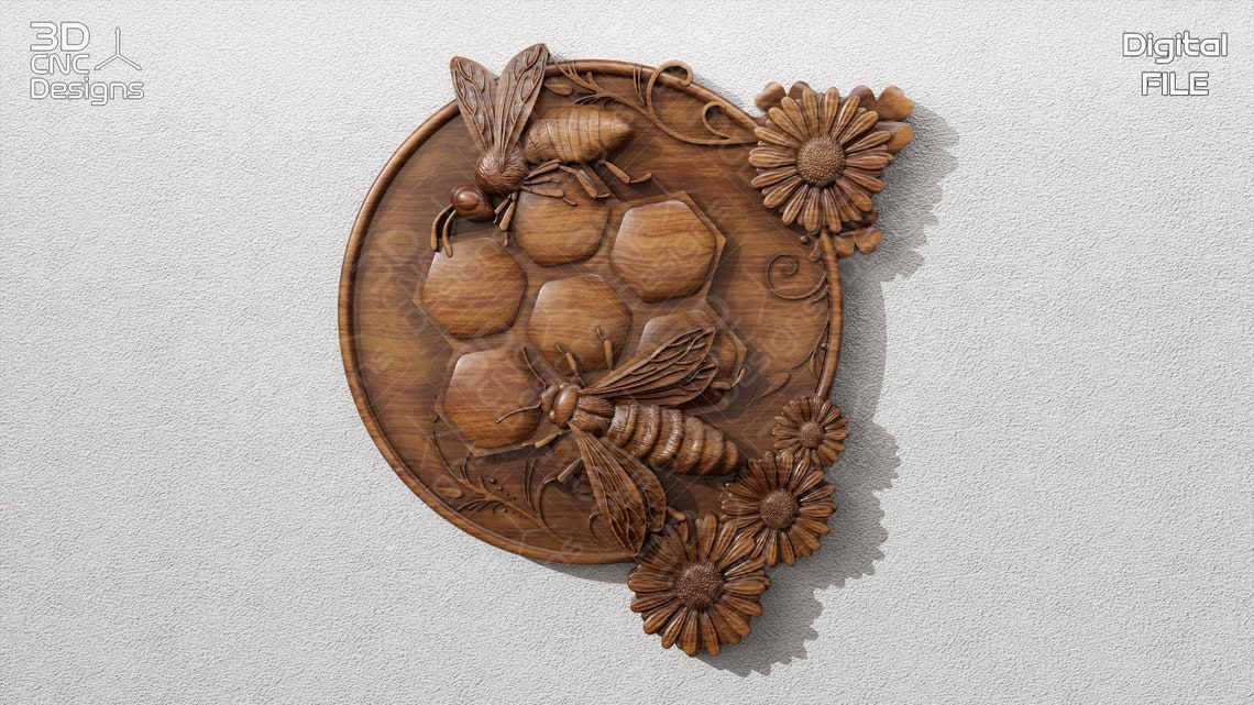 Bees and Honeycomb - STL File for CNC Wood Carving - Etsy