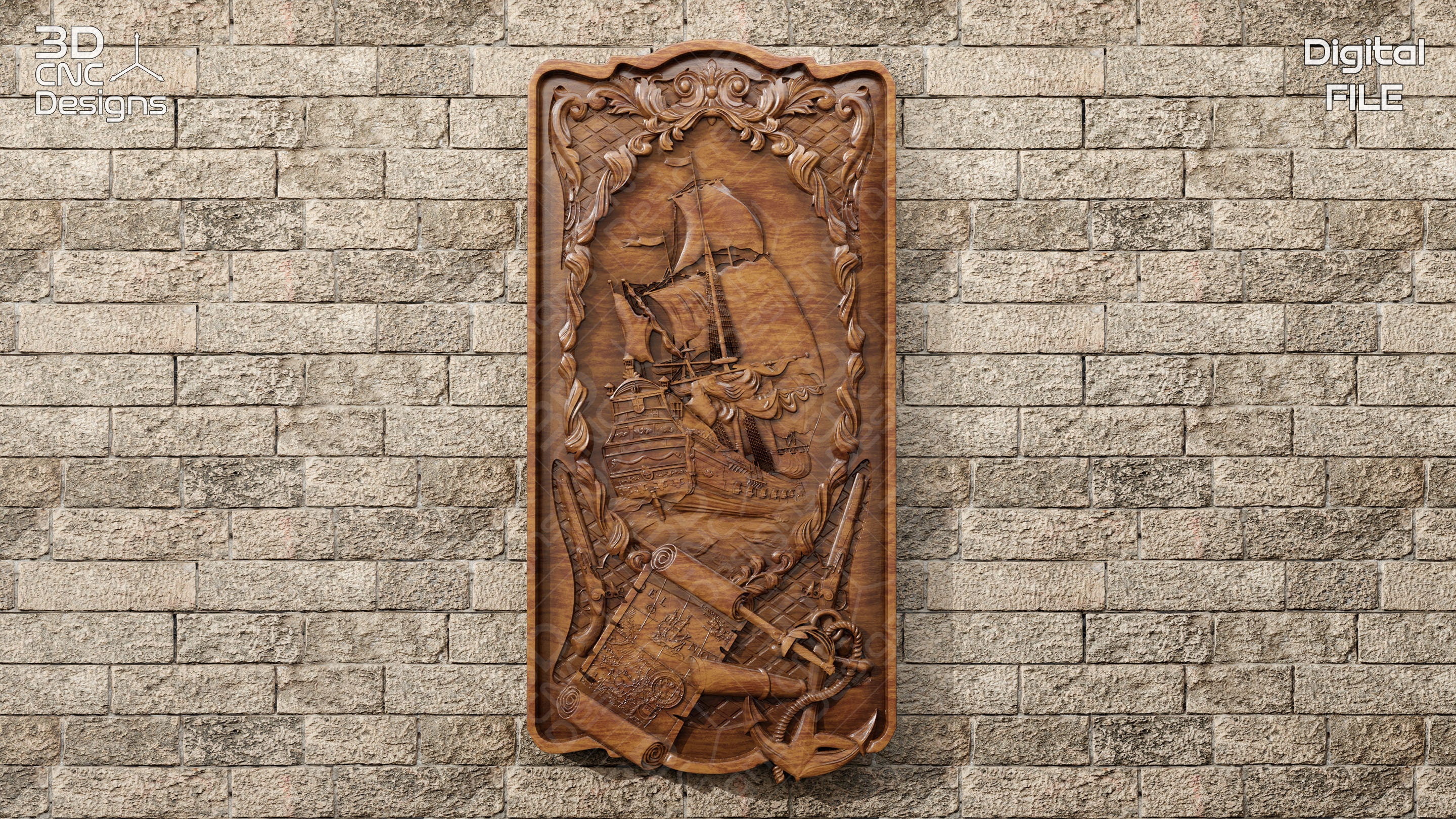 Sailing Ship STL File for CNC Wood Carving Etsy