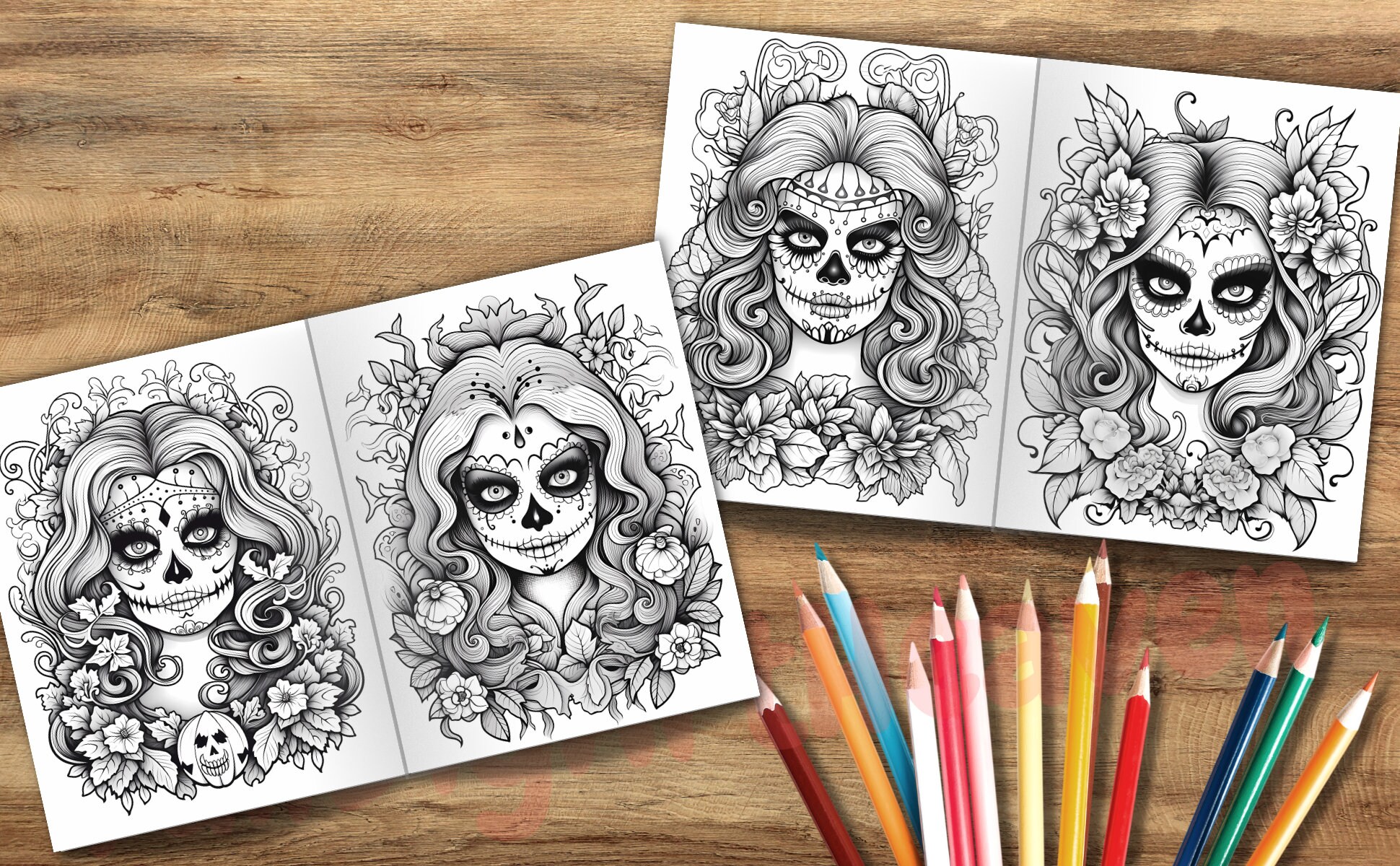 20 La Catrina Coloring Page Book, Digital Art Coloring Page Cartoon