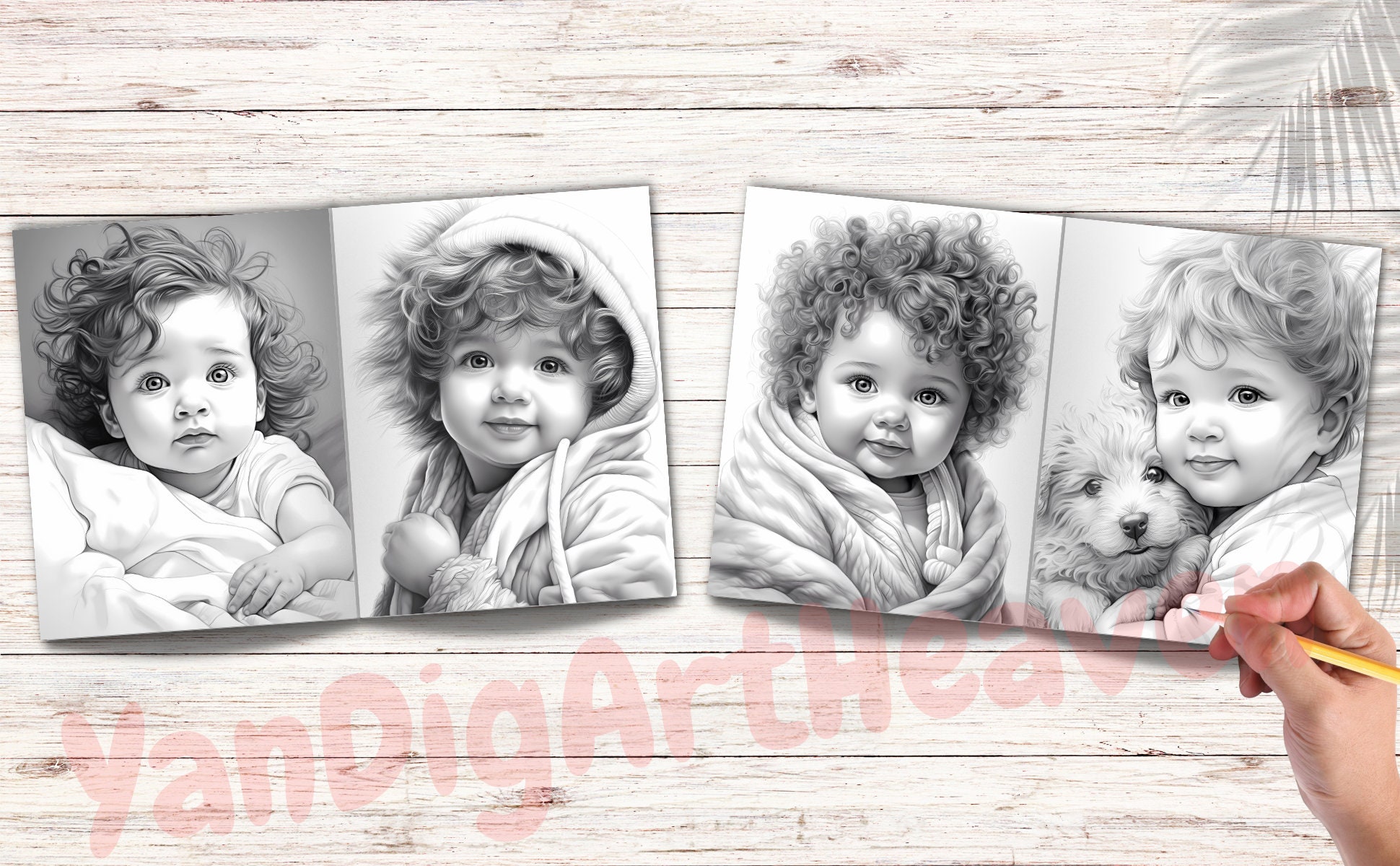 20 Fluffy Baby Coloring Page Book, Digital Art Kids Adults Coloring