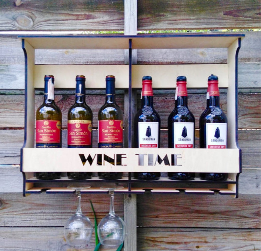 Laser Cut Wall Mounted Wine Rack Mini Bar Liquor Cabinet Minibar for 6 ...