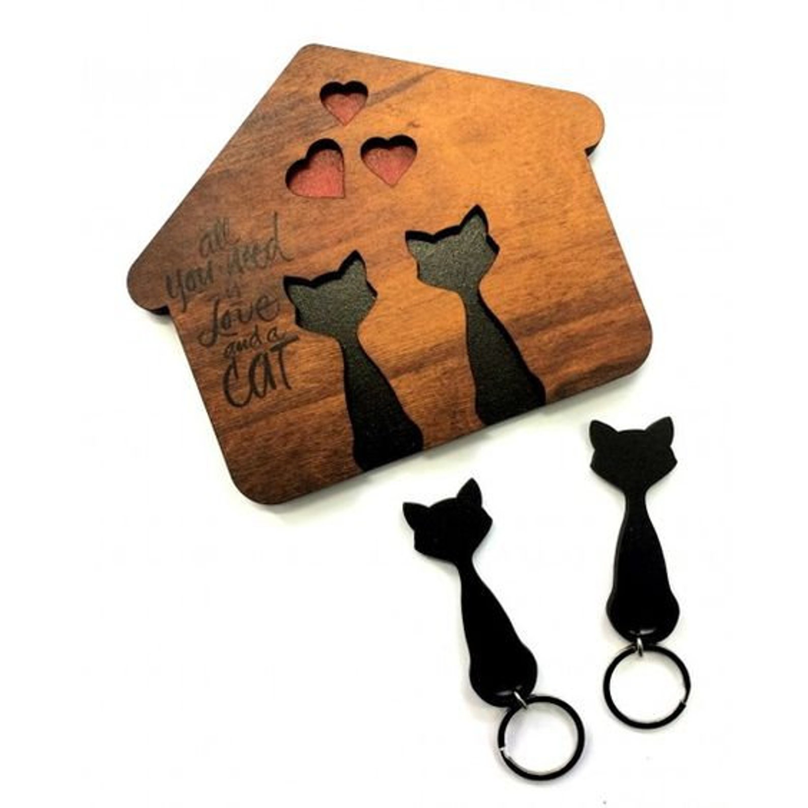 Cat Shaped Key Holder Laser Cut Wood Home Keychains CDR File Laser Cut ...
