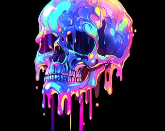 Melting Colorful Skull T-shirt Skeleton Pastel Goth Gift Kawaii Reaper