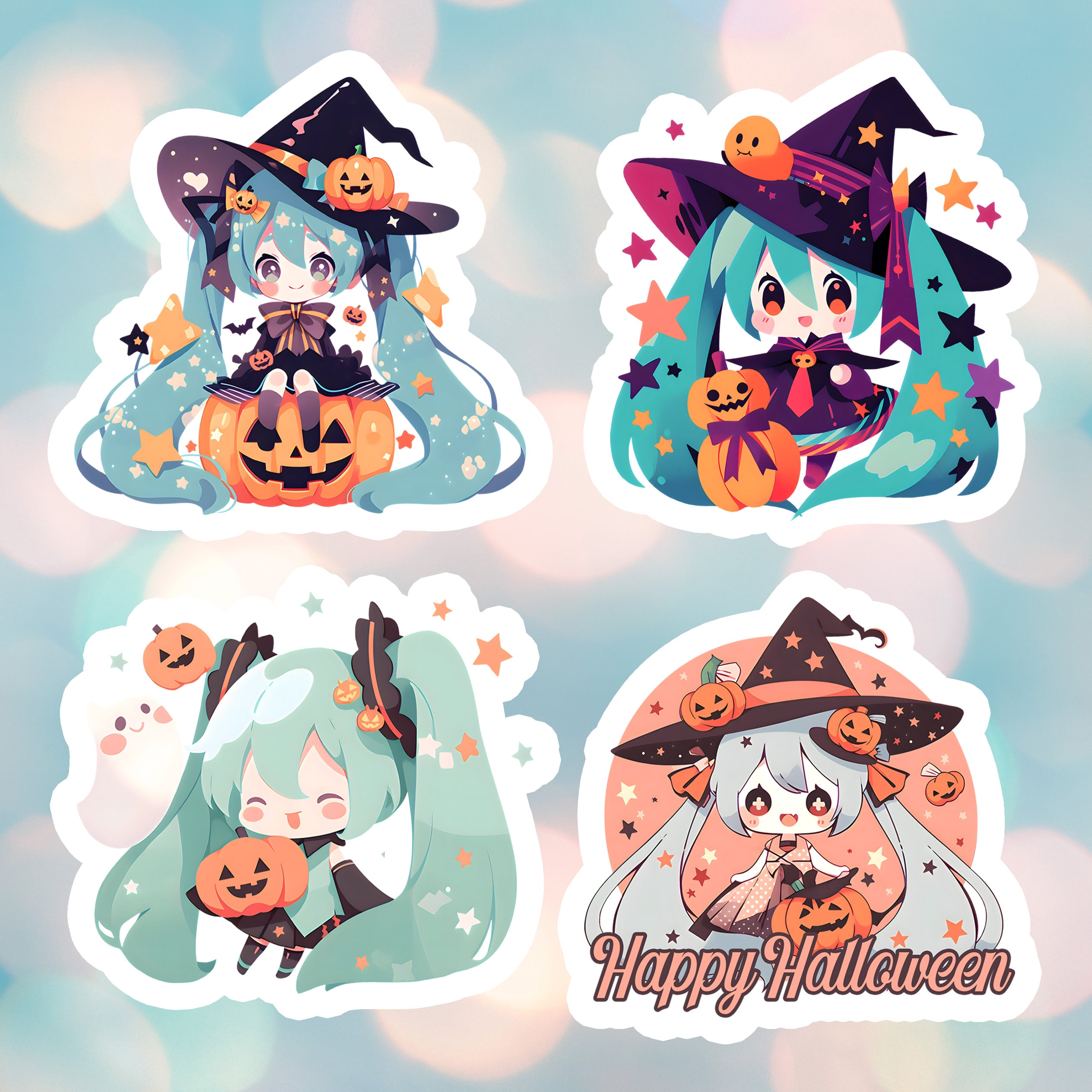 Hatsune Miku Halloween Sticker Set, Kawaii Vocaloid Stickers - Etsy