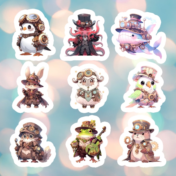 DND Steampunk Animals Sticker Set, Dungeons and Dragons Stickers, For Gift, Laptop, Owl, Rabbit, Bard, Druid