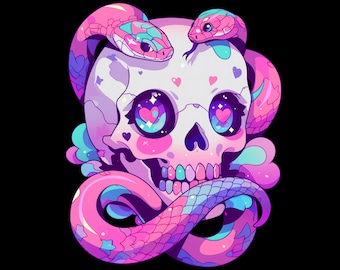 Pretty Skull Snake Tshirt Colorful Skeleton T-shirt Pastel Goth Gift Kawaii Reaper