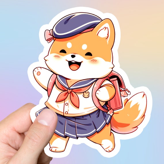 Shiba Inu Preppy Girl Sticker Kawaii Girl Prep Aesthetic Cute Shiba Dog Stickers Preppy Student Fashion For Laptop and Gift