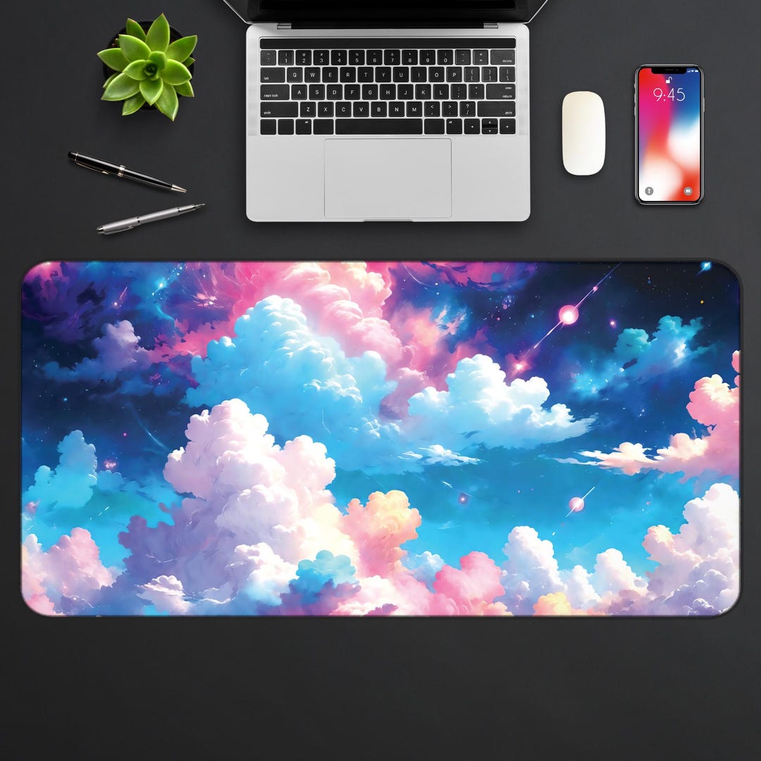 Pastel Clouds Desk Mat Kawaii Gaming Mouse Pad Desk Accessories Large ...